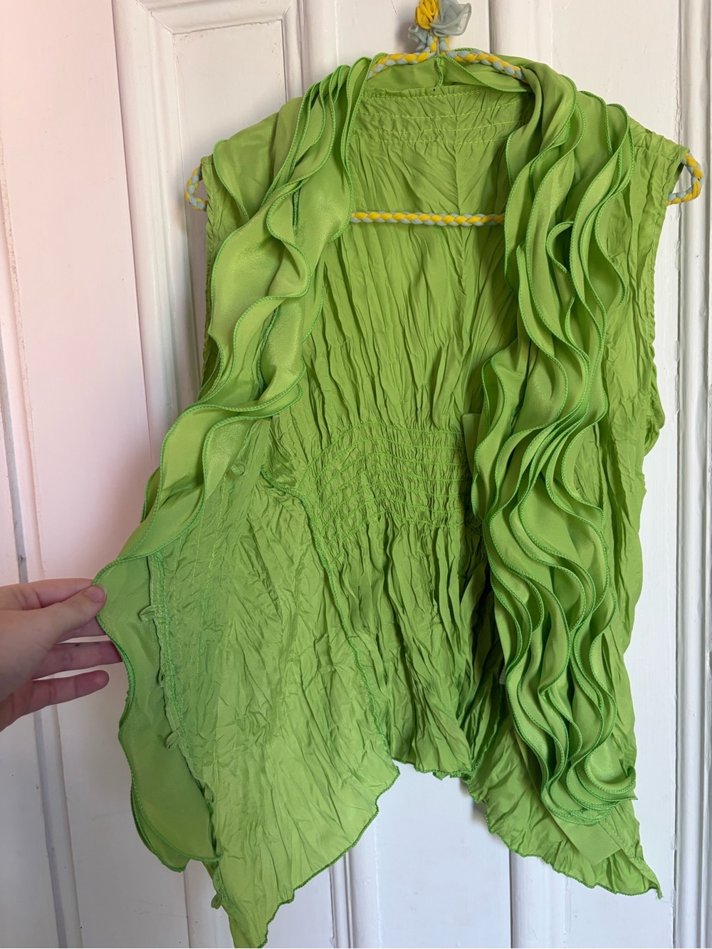 Y2K Sleeveless Ruffle Cascade Top in Green - Picture 3 of 9
